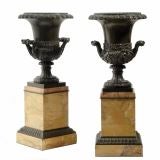 Pair of Bronze and Marble Urns Pair of Bronze and Marble Urns
