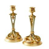 Pair of Gilt Bronze and Turquoise Candlesticks