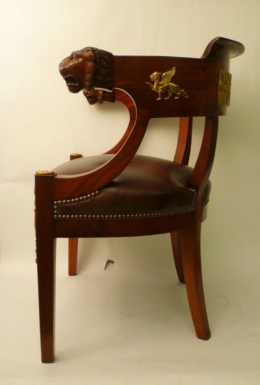 Mahogany Lion Head Desk Chair, After Jacob 1