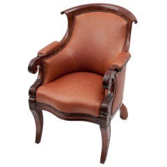 Mahogany and Leather Tub Back Bergere