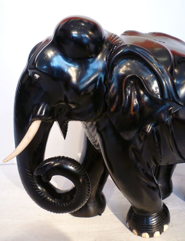 Carved Large Pair of Ebony Elephants