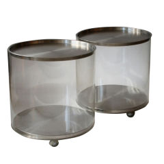 A pair of perpex and brushed aluminium sidetables, Maison Jansen