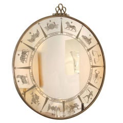 Mirror with etched astrological decoration, Gio Ponti, Italian