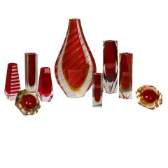 A Collection of Murano Sommerso Glass Vases and Ashtrays
