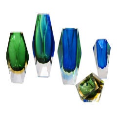 A Collection of Murano Sommerso Faceted Glass Vases and Ashtrays
