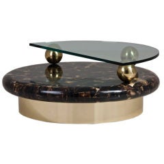A 1980s Circular Horn Veneered Tiered Coffee Table