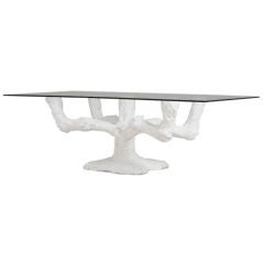 French, 1930s, Faux Bois Sculpted Table Base with Glass Top