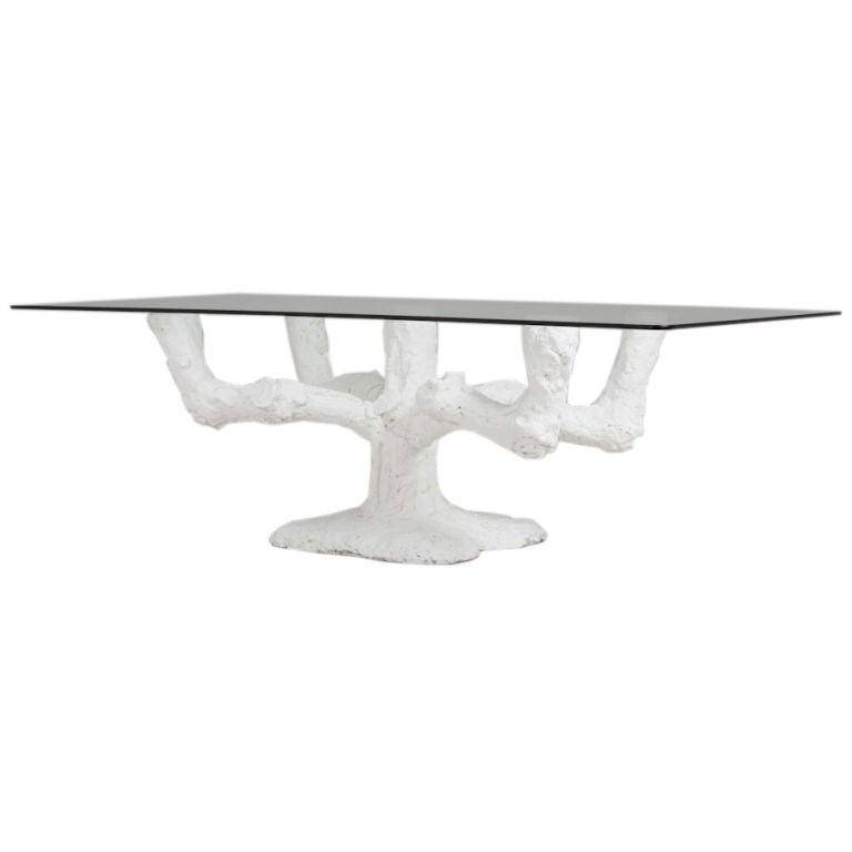 French, 1930s, Faux Bois Sculpted Table Base with Glass Top For Sale