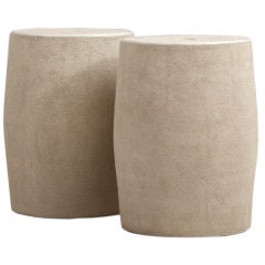A Pair of 1960s Faux Shagreen Ceramic Drum Side Tables