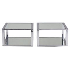 A Pair of Square 1970s Chrome Framed Lamp Tables