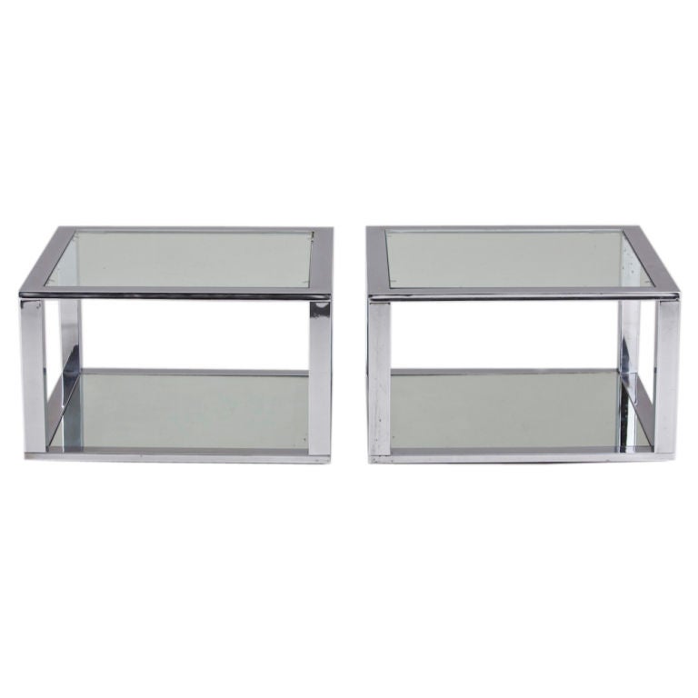 A Pair of Square 1970s Chrome Framed Lamp Tables