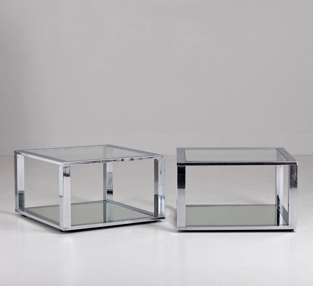 Late 20th Century A Pair of Square 1970s Chrome Framed Lamp Tables