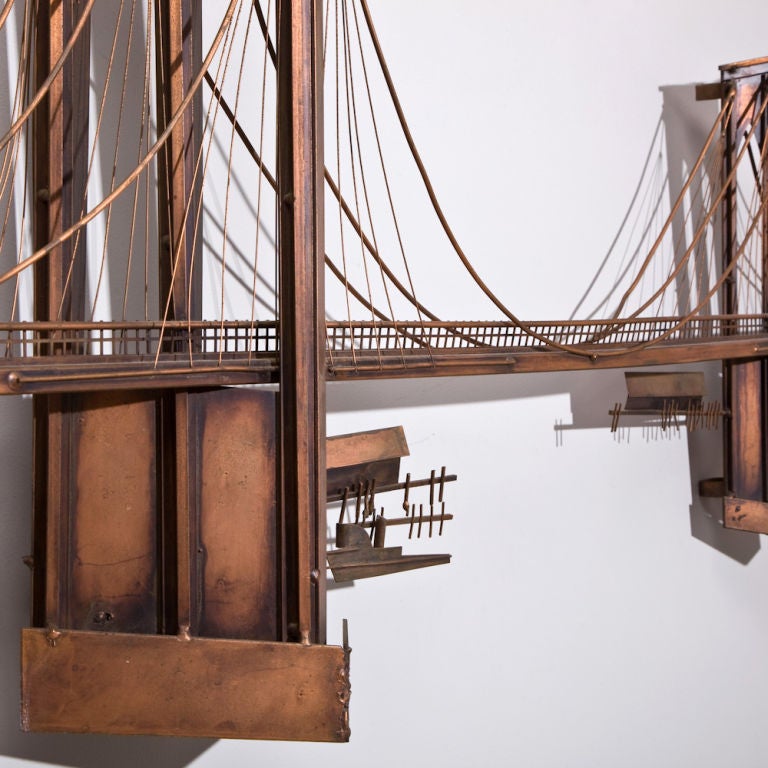 American A Curtis Jere Designed Metal Wall Sculpture of Brooklyn Bridge