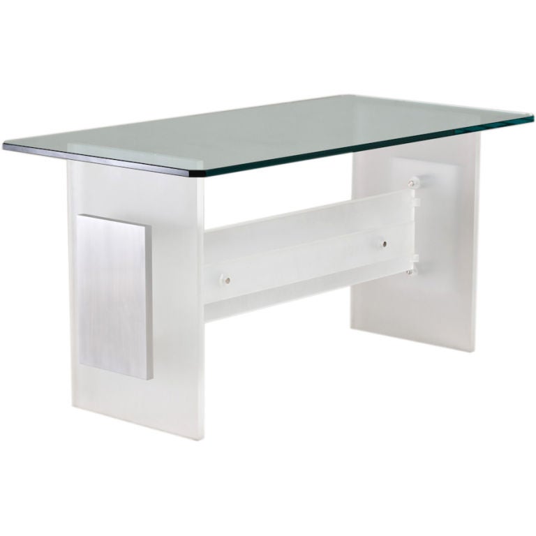 Frosted Lucite Based Console Table, USA, 1970s For Sale