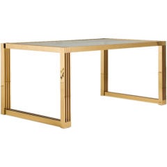 1970s Brass Framed Table with Inset Glass Top