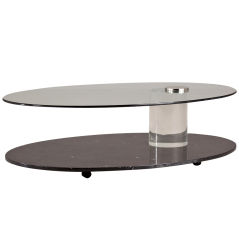 A Lion in Frost Marble and Lucite Oval Shaped Coffee Table
