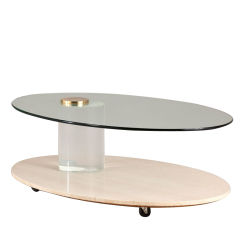 A Lion in Frost Travertine and Lucite Oval Shaped Coffee Table