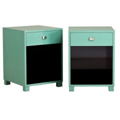 A Pair ofSeagreen Lacquer Side Cabinets by Talisman