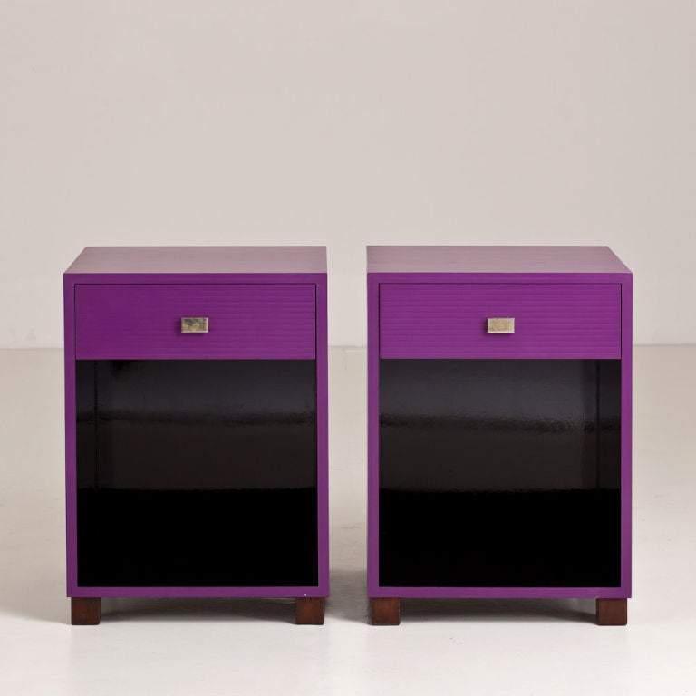 A Pair of Purple Lacquer Side Cabinets by Talisman