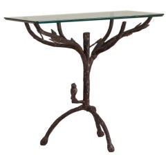 A 1970s Giacometti Style Iron Table with Glass Top