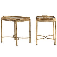 A 1960s Regency Style Faux Bamboo Brass and Glass Tray Table
