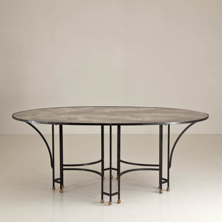1950s Wrought Iron and Eglomise Top Oval Centre Table In Good Condition For Sale In London, GB