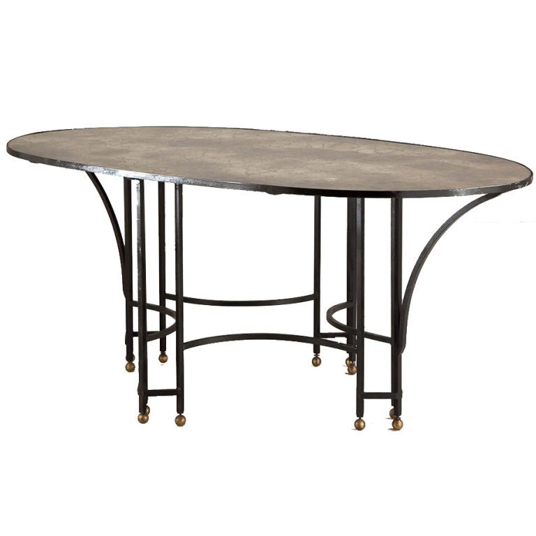 1950s Wrought Iron and Eglomise Top Oval Centre Table For Sale