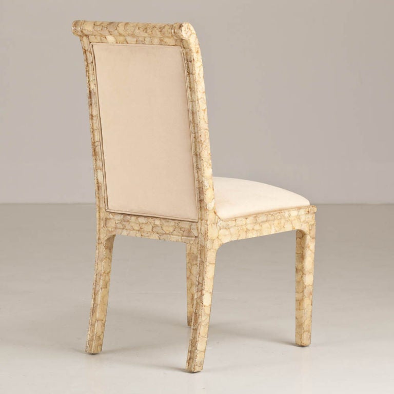 Set of Six Crushed Oyster Shell Veneered Dining Chairs In Fair Condition For Sale In London, GB
