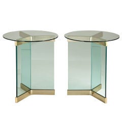A Single Glass and Bronze Pace Designed Table Base