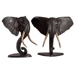 A Pair of Bronze Elephant Heads