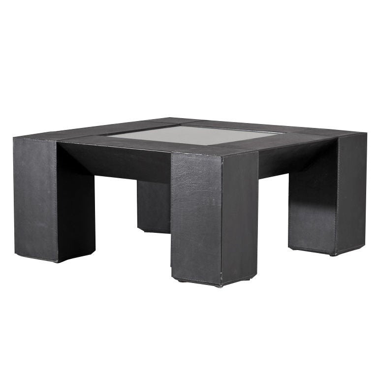 Late 1970s Italian Black Leather Wrapped Coffee Table For Sale