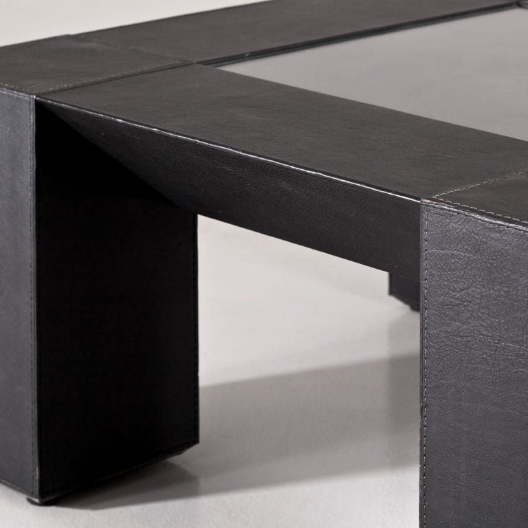 Late 20th Century Late 1970s Italian Black Leather Wrapped Coffee Table For Sale