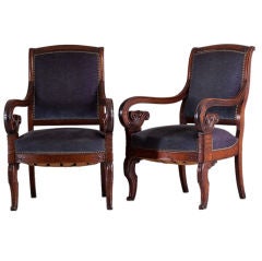 A Pair of Mahogany Carved Bergere Chairs Antique A Pair of Mahogany Carved Bergere Chairs