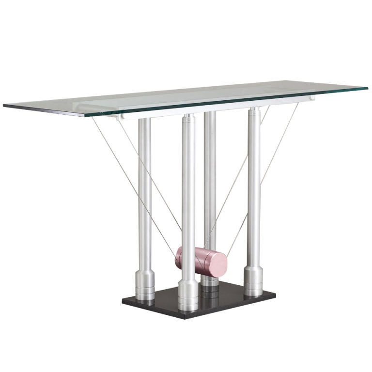 Memphis Style Brushed Steel Console Table For Sale