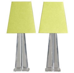 A Pair of 1970s Lucite Pyramid Shaped Table Lamps