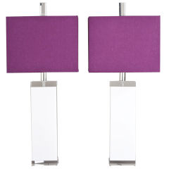 A Pair of White and Clear Rectangular Lucite Table Lamps