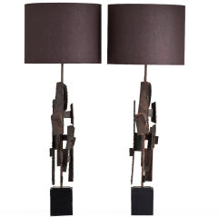 A Pair of Brutal Paul Evans Style Lamp by Ironworks