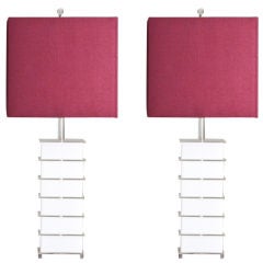 A Pair of 1970s Clear and White Acrylic Based Table Lamps
