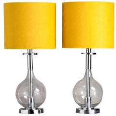 Vintage A Pair of 1970s Glass and Chrome Plated Table Lamps