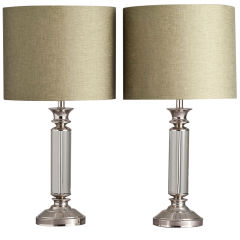 A Pair of Chunky Lucite and Nickel Tubular Table Lamps