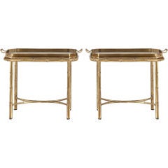 A Pair of 1960s  Faux Bamboo Brass and Glass Tray Tables