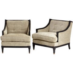 A Large Pair of 1950
s Black Lacquered Bergere Chairs