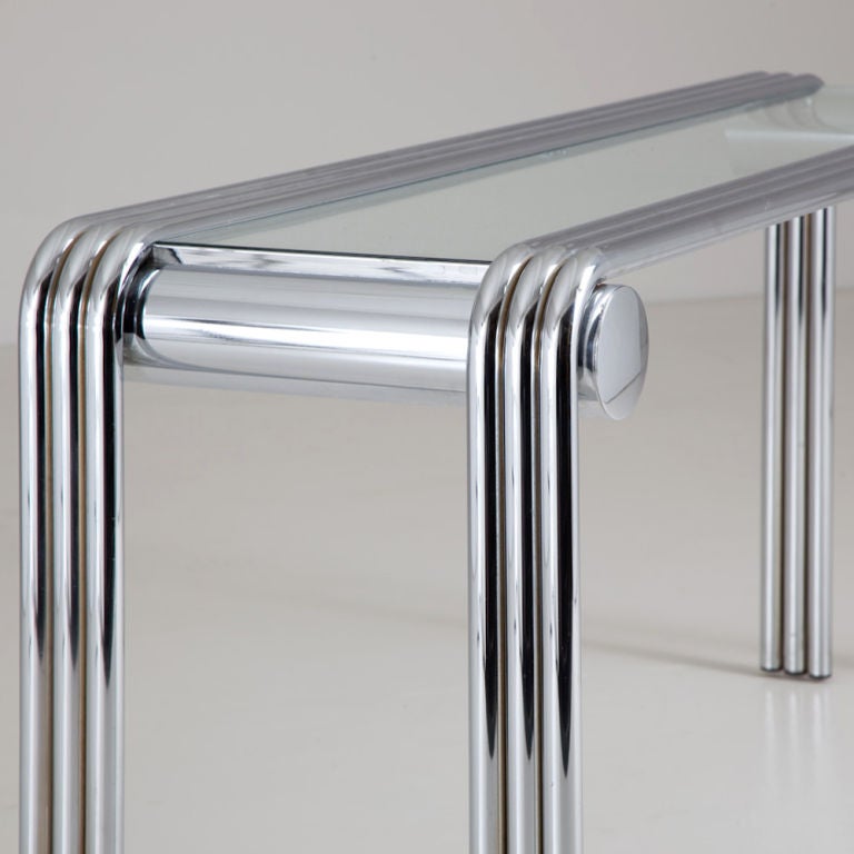 1970s Polished Aluminium Framed Console Table In Good Condition In London, GB