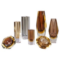 A Collection of Murano Sommerso Glass Vases and Ashtrays