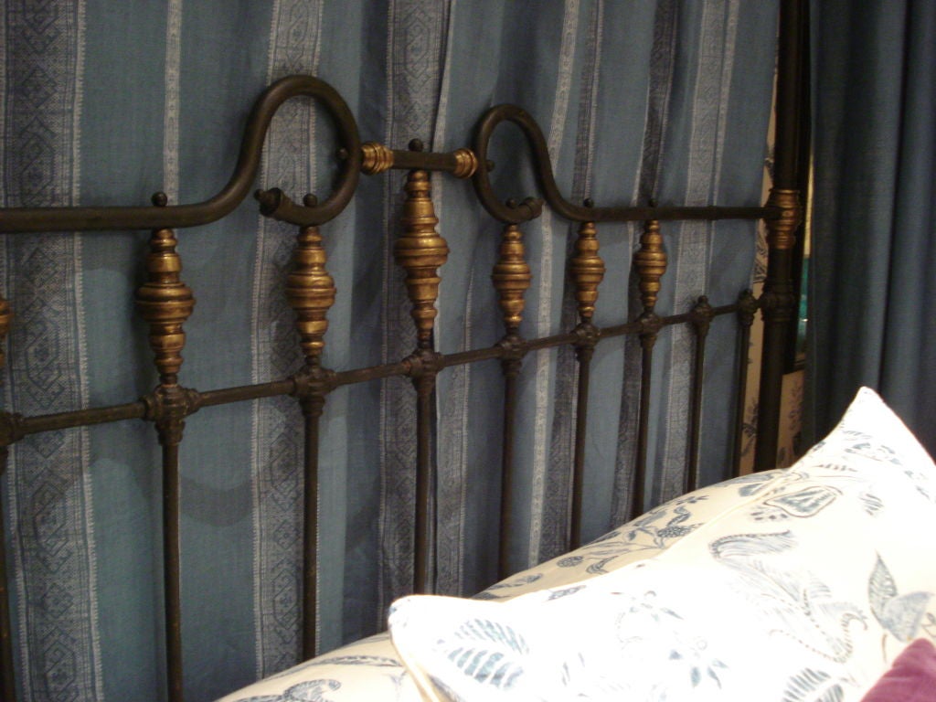 20th Century English Edwardian Brass and Iron Bed