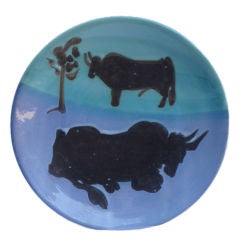 Picasso Bull Toros, Blue, green and black plate on Lucite stand.