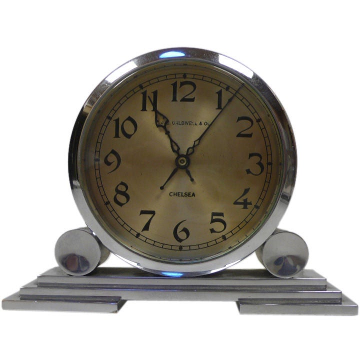 Art Deco Sliver Plate Mantle Clock by J.E. Caldwell & Co.