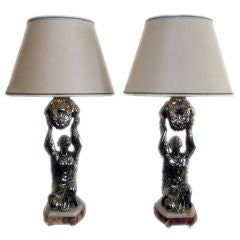 A Pair of French Art Deco Marble & Chrome Table Lamps