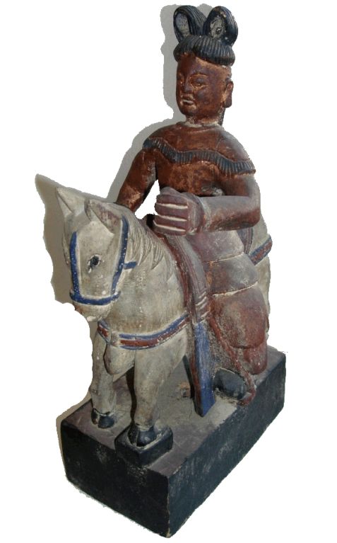 Rare Chinese Pearwood sculpture of Warrior on Horse