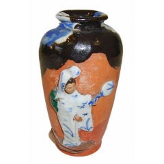 Sumida Gawa Pottery Piece (small vase, lady with fan)